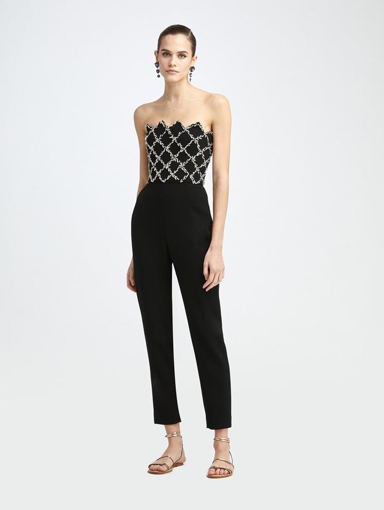 Embroidered Jumpsuit Pants Skirts Oscar De La Renta Black Oscar De La Renta